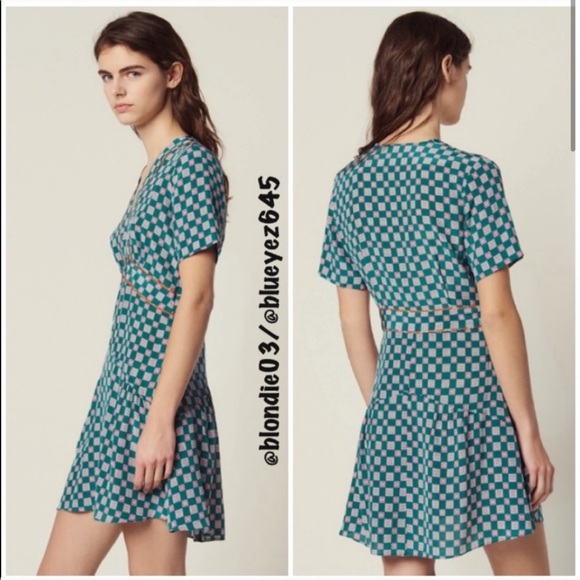 Sandro short geometric printed silk dress 36/4 - Picture 2 of 6